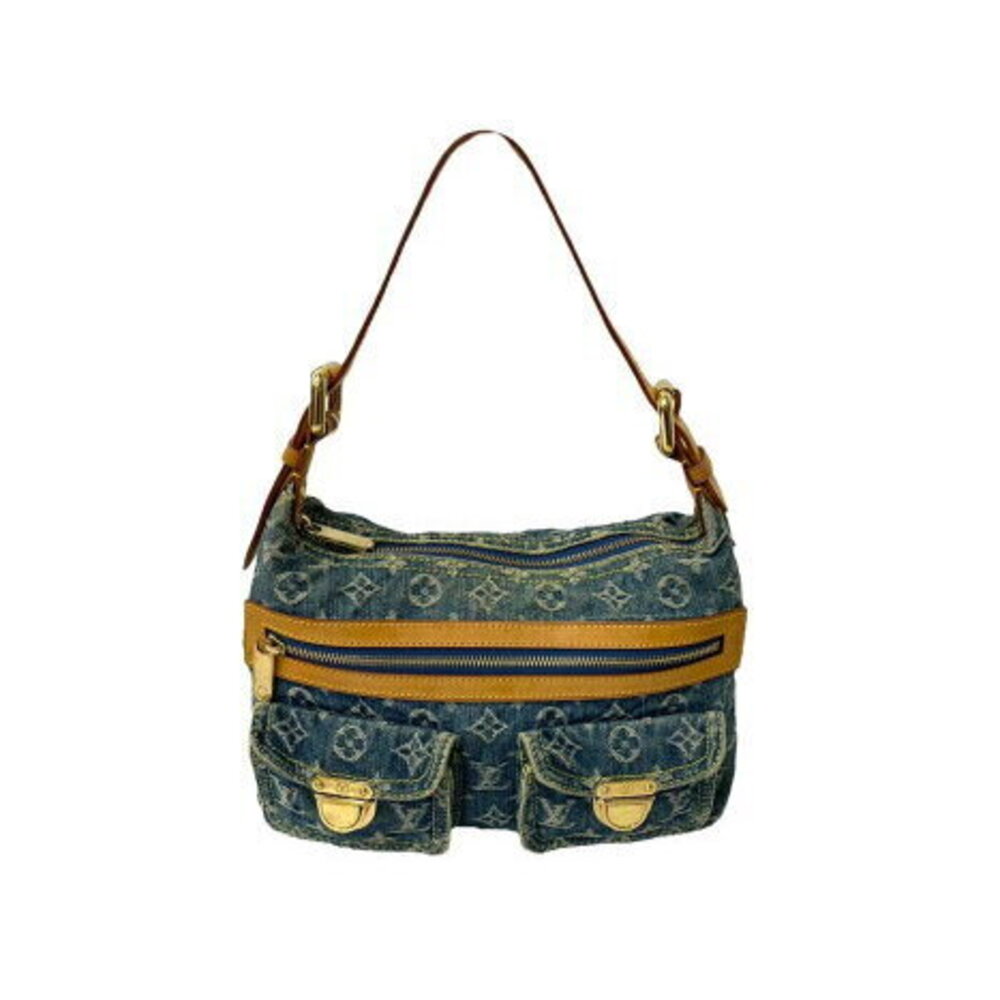 Louis Vuitton Monogram Denim Baggy Shoulder Bag Long Strap Blue